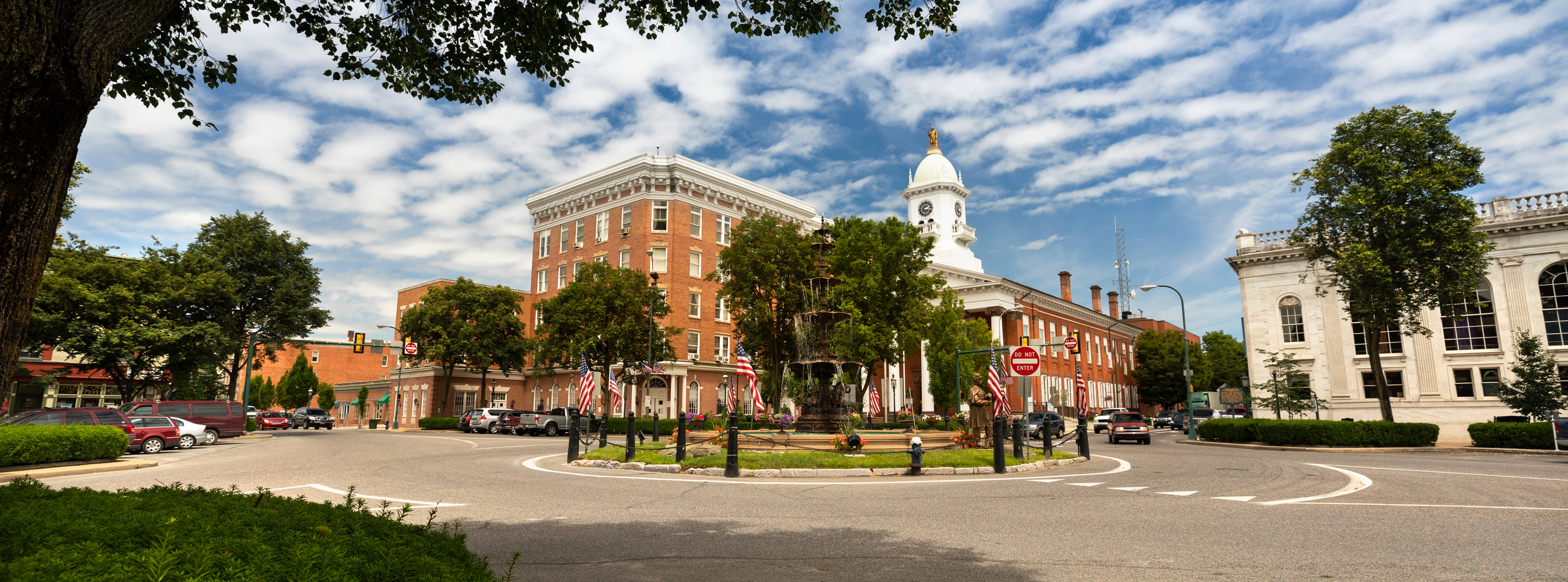 Main street panorama in Chambersburg, Pennsylvania USA